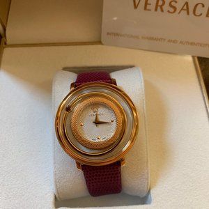 Versace Venus Gold Red Topaz Red Leather Watch